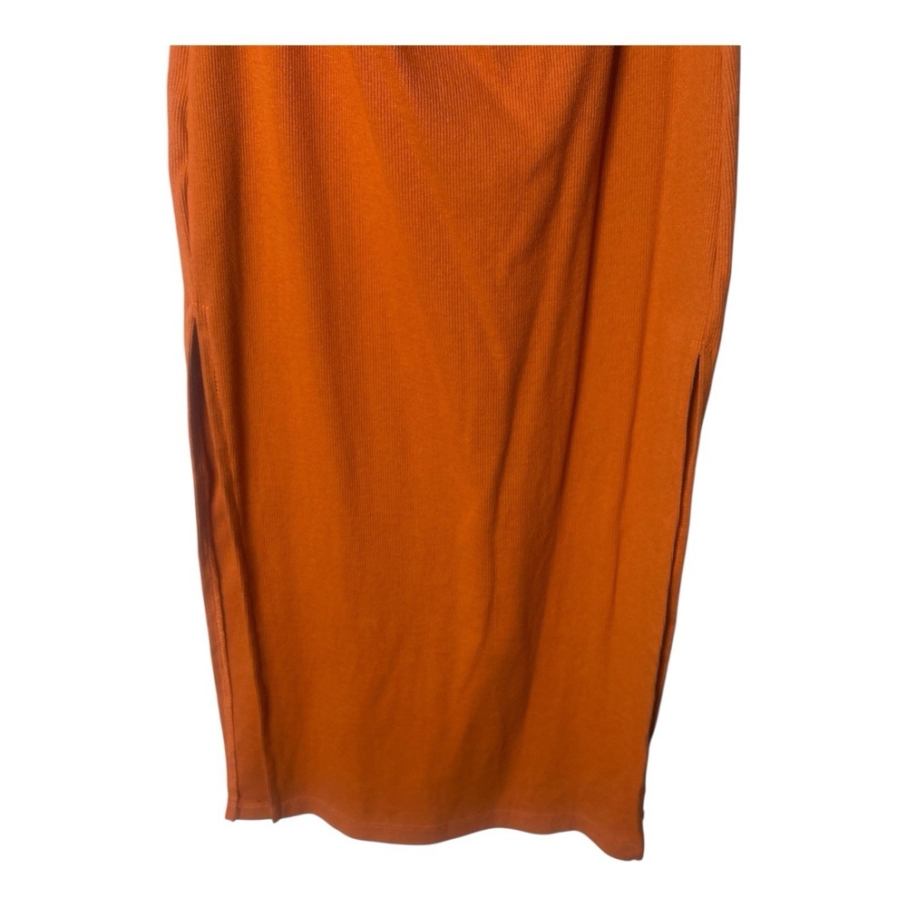 Boohoo Ribbed Cutout Back Midi Dress Rust Long Sleeve Bodycon US 10 NWT - Picture 6 of 8
